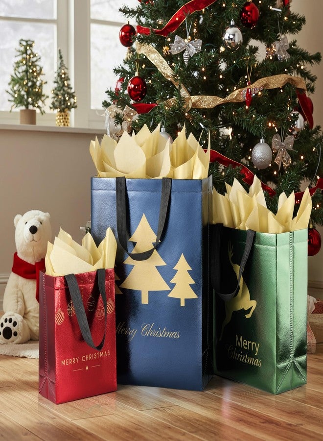 YANGTE 12 Pack Christmas Gift Bags Assorted Sizes With Tissue Paper(4 Extra Large 16", 4 Large 12", 4 Medium 9"), Reusable Red & Green & Blue Unique Designs Christmas Bags with Handle for Xmas - Image 3